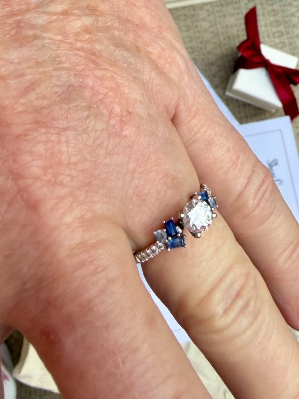 Sapphire Diamond Engagement Ring 5 3/4 NIB Shane & Co. 14K white gold - Picture 6 of 12